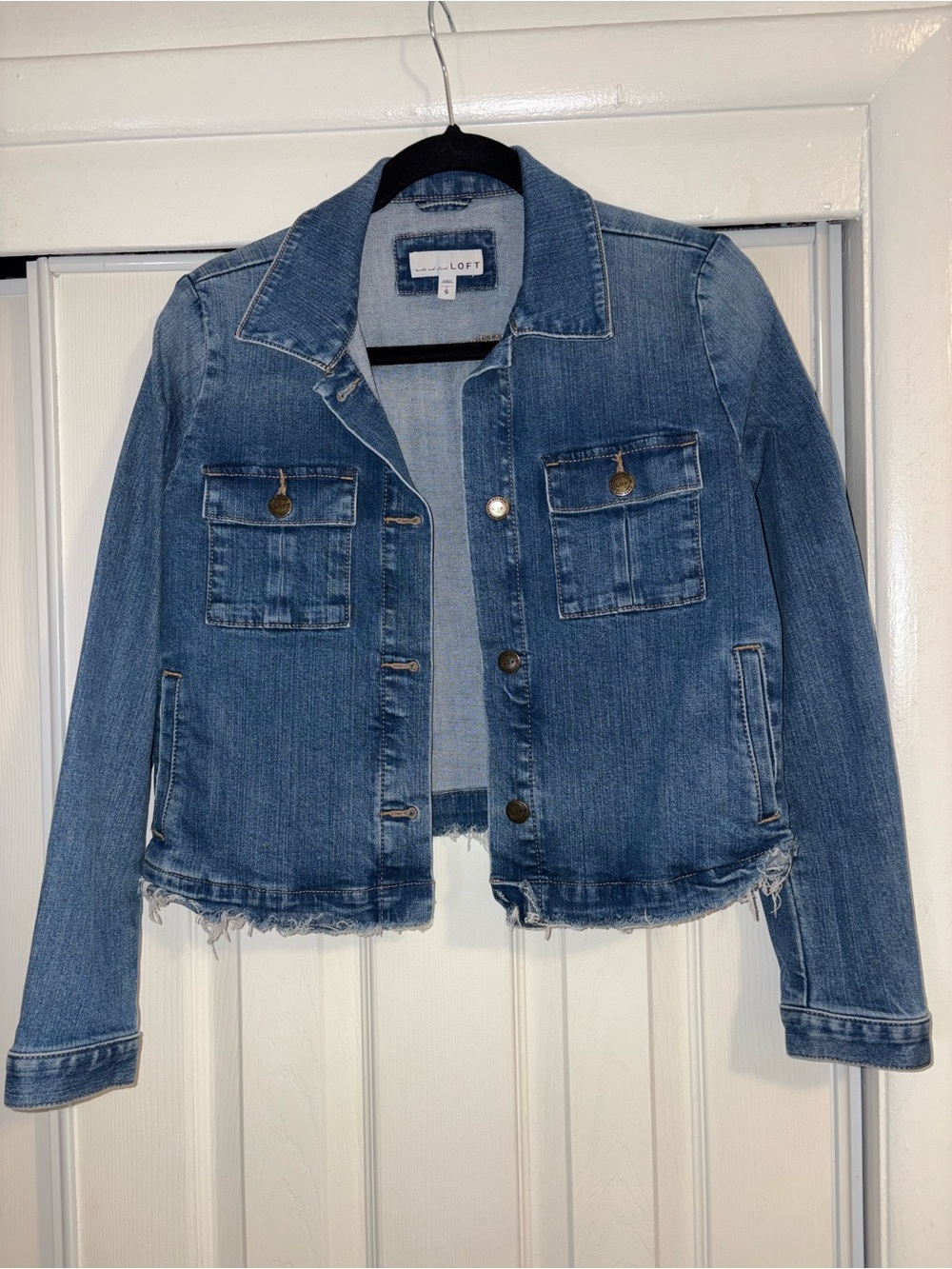LOFT Distressed Blue Denim Jacket